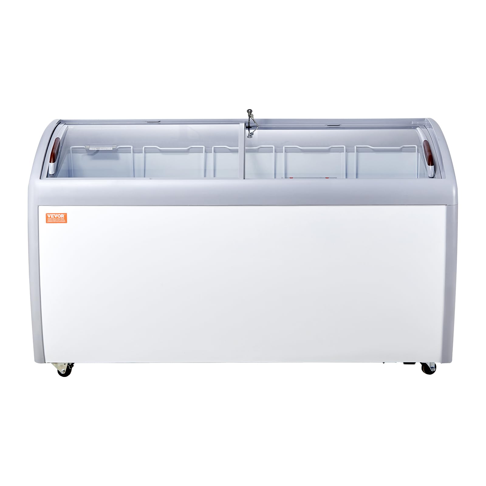 VEVOR Vitrine Réfrigérée à Crème Glacée Commerciale, Comptoir à Glace 460 L, Congélateur Mobile avec Dessus en Verre, 5 Paniers Métalliques, 2 Portes Coulissantes en Verre, Roulettes Verrouillables