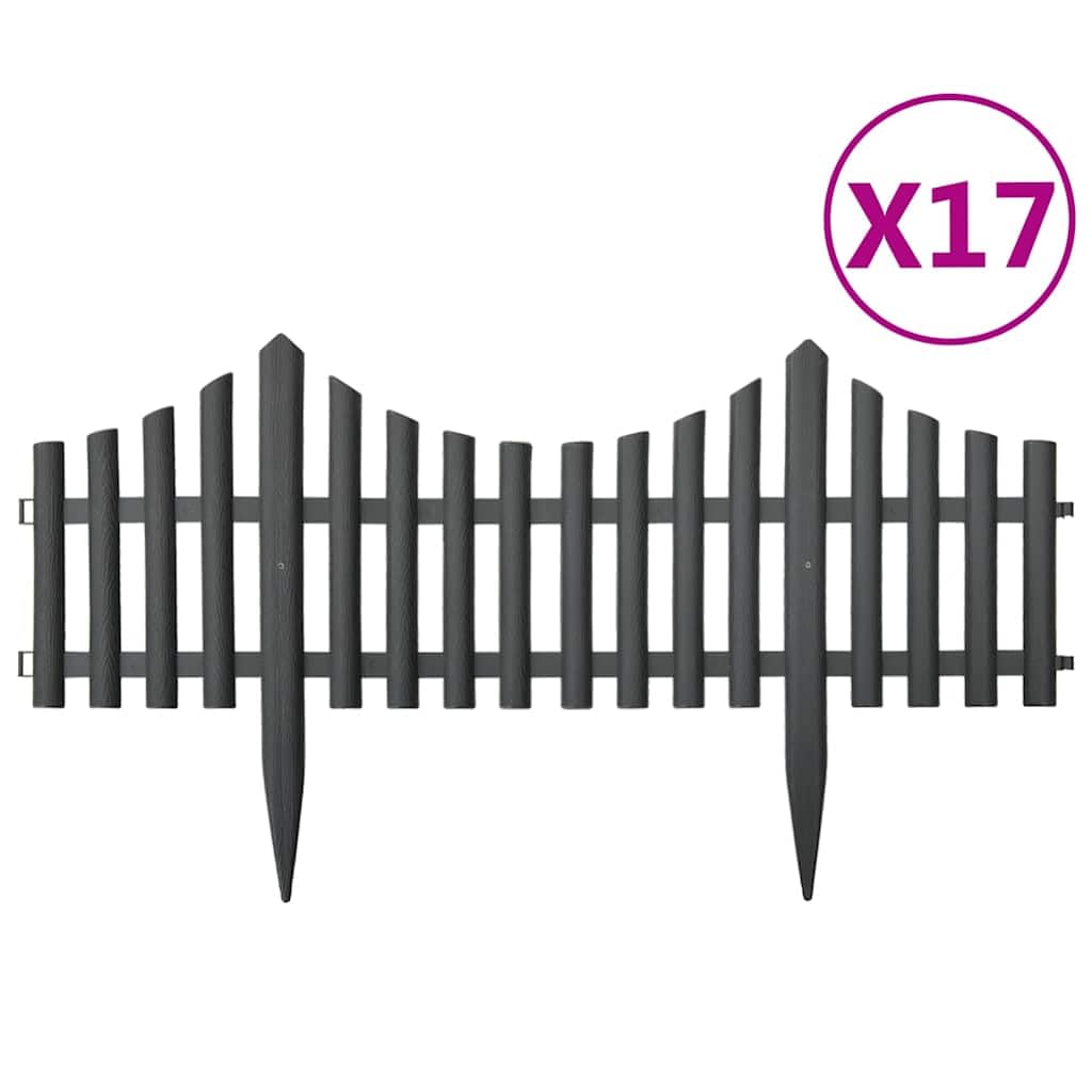 Lot de 17 bordures de pelouse anthracite - 10 m - En polypropylène - Pour jardin et parterre de fleurs - Résistant aux UV - Bordure de pelouse pour l'aménagement paysager - Bordure en plastique