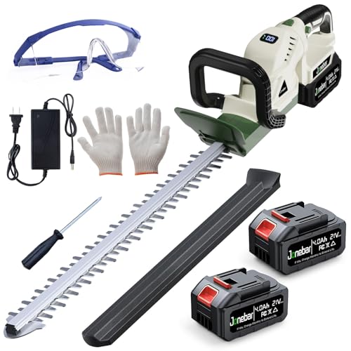 20'' Cordless Hedge Trimmer, Jonebar 4.0Ah 21V Electric Handheld Bush Clipper with Batteries and Fast Charger,Power Digital Display Grass Shrub Trimmer 90° Rotatable Head for Garden, Lawn