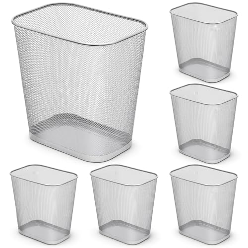 Image of Nuanchu 6 Pcs Mesh Square Trash Cans 4 Gallons Wire Wastebasket for Home Black Metal Office Garbage Cans Rectangular Trash Bin for Kitchen Bathroom Bedroom, 11.7 x 8.5 x 11.8 Inch (Silver)