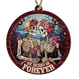 Artsy Woodsy Skeleton Couple We Decided On Forever Suncatcher Ornament, Valentines Couples Skull, Gifts for Boyfriend Girlfriend Engagement, Bedroom Kitchen Car Accessories, Gothic Love Romance Gifts