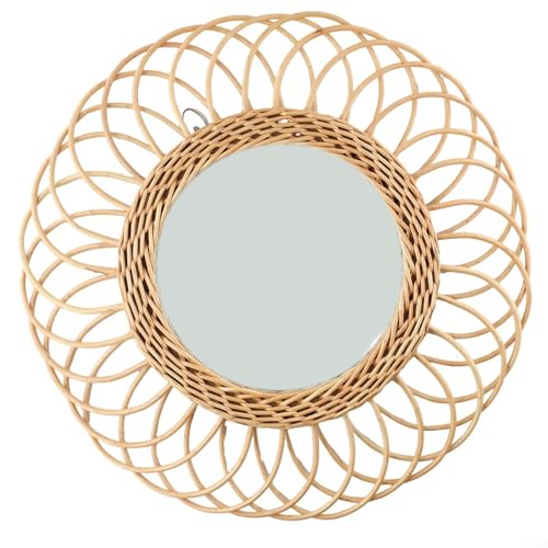 GLOBALHUT Miroir mural rond en rotin élégant et élégant conçu pour les espaces intérieurs modernes dans les maisons