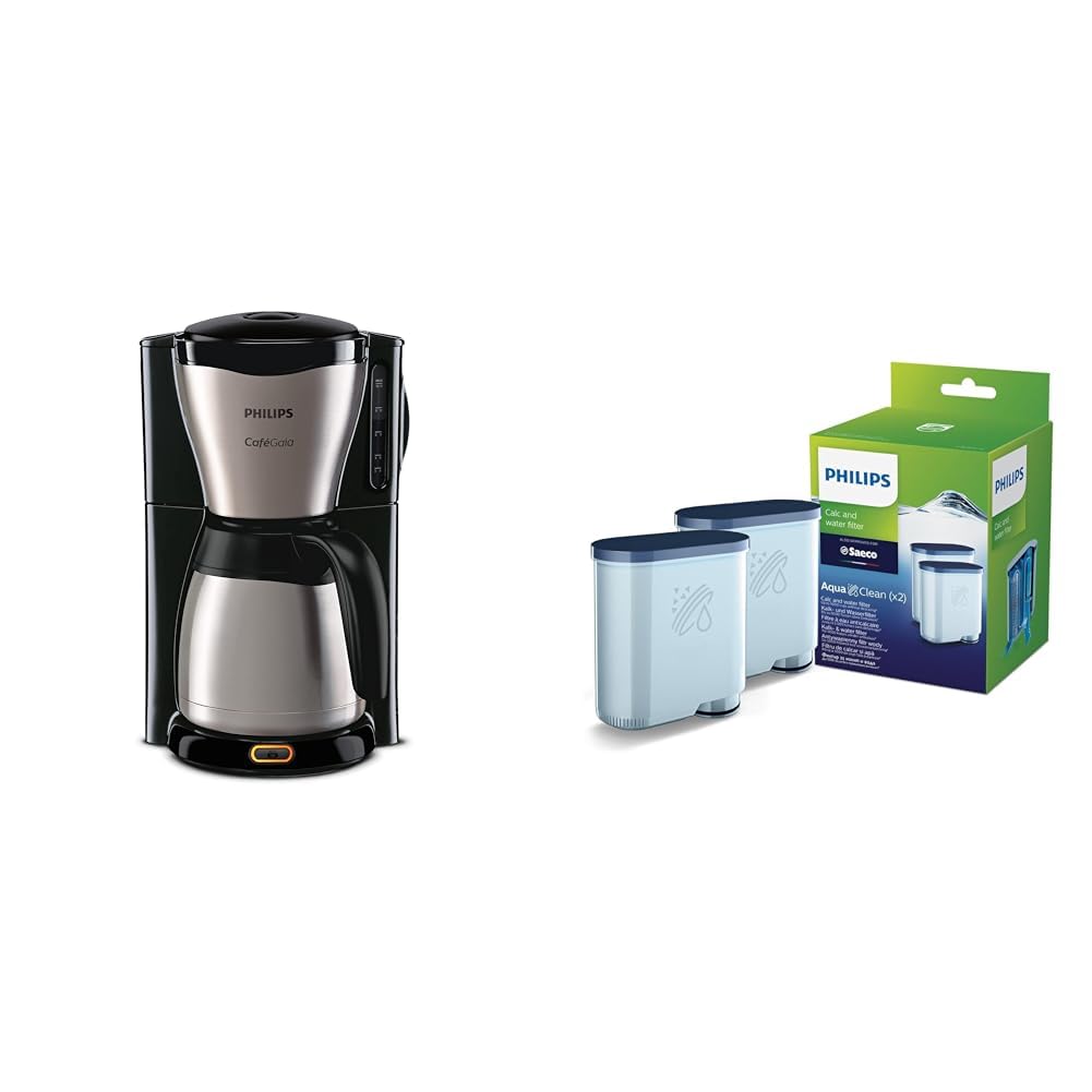 Philips Café Gaia Ekspres przelewowy do kawy,1,2 l, Satynowy Beżowy (HD7546/20) & Philips AquaClean Antywapienny filtr wody, do Ekspresów do kawy, 2 sztuki (CA6903/22)