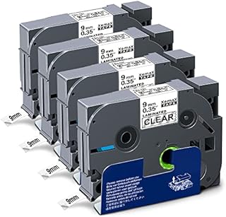 XemaX 4X Label Tape Compatible for Brother Label Printer Tape 9mm TZe-121 Black on Clear Brother Label Tape 9mm for Brother P-Touch Label Maker PT-E110 H100R H100C H105 H110 E550W 1010 E100 H108 1000