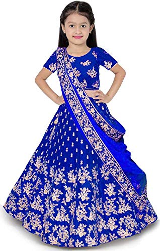 Girls Taffeta Satin Semi-stitched Lehenga Choli
