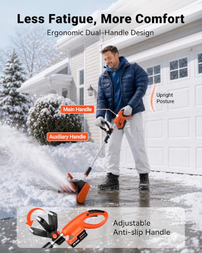 VOLTASK Cordless Snow Shovel Brushless, 24V 13 Inch Cordless Snow Blower, Electric Snow Shovel with Directional Plate & Adjustable Front Handle (4-Ah Battery & Quick Charger Included) - Image 5