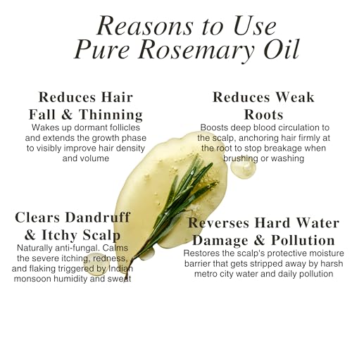 Image of Organic Rosemary Essential Oil for Hair Growth & Hair Fall Control | 100% Pure Steam Distilled Rosmarinus Officinalis Oil | Pre Wash Scalp Treatment for Root Nourishment & Healthy Hair | 15ml