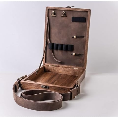 MISSUKISS Retro Nostalgic Writers Wood Box A5 Wooden Outdoor Briefcase Home Decor Art Gift Wooden Carry-on Storage Box with Lid Wooden Souvenir Box Bag (Wooden, 1pc) Cover