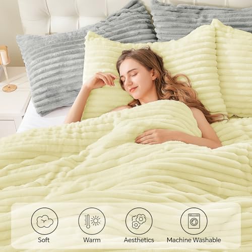 BEDELITE Fleece Twin Comforter Set -Super Soft & Warm Fluffy Transparent Yellow Bedding, Luxury Fuzzy Heavy Bed Set for Winter with 1 Pillow case