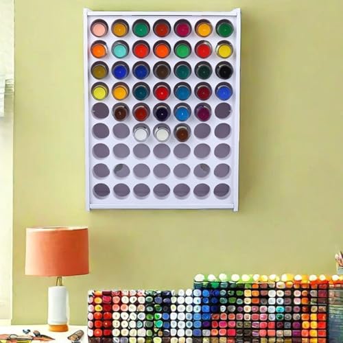 Image of 2 Pcs Paint Organizer, 63 Holes Acrylic Paints Storage, Vertical Crafts Paint Holder, Rack Stand for Apple Barrel -2oz Craft Paints,Wall Mounted