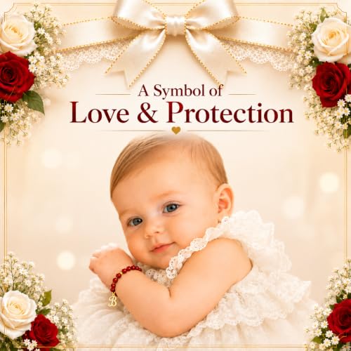 Image of Baby Crystals Personalized Red Bracelet for Protection -Baby Jewelry for Girls | 14K Gold-Plated or Sterling Silver Initial Charm Bracelet | Baptism, Birthday Gifts