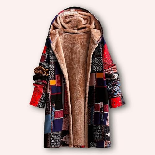 Manteau polaire long à capuche avec des motifs ethniques amples - 2
