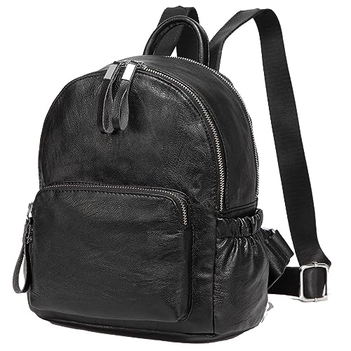 VASCHY Mochila Pequeña Mujer, Bolso Mochila Casual Mochila Cuero Impermeable Bolso de Mano Bolso de Hombro Moda Bolso Pequeño Ordenador para Viaje Universidad Trabajo Shopping, Negro