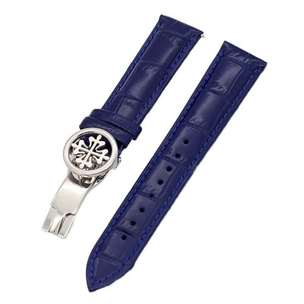 Cinturino per Orologio in Vera Pelle 19MM 20MM 22MM Cinturini per Cinturini Wath con Chiusura deployante in Acciaio Inossidabile Uomo Donna,Black Silver clasp-20mm