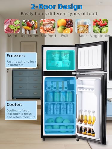 Image of F.W.WOOLWORTHS Refrigerator with Freezer 3.8 Cu.Ft Black | 7 Level Temp Adjustable Thermostat, Compact Fridge with 2 Doors for Office, Kitchen, Dorm and Bedroom, Black