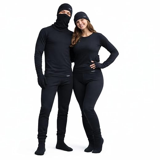 Conjunto Térmico Segunda Pele Unissex, 6 Peças, Blusa e Calça Flanelada, Gorro, Cachecol, Luvas Touch e Meias, Preto unisex