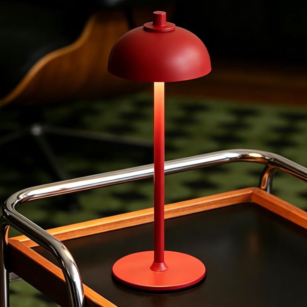 Lampada da Tavolo a Forma di Fungo a Batteria LED Regolabile Luce Fungiforme Lampada da Tavolo Senza Fili, Ricaricabile tramite USB, Senza Cavi, 3000K-6000K Lampada a Fungo Alimentata,Rosso