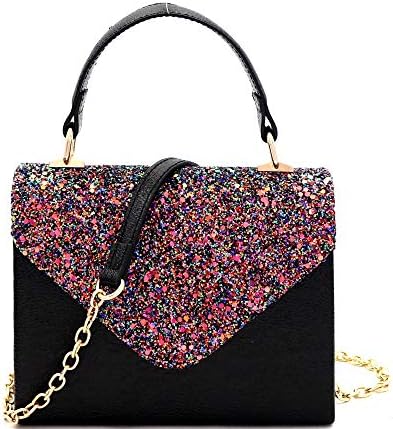 Mini Top-Handle Retro Box Flap PU Leather Satchel Crossbody Leopard Snake Neon (1Plain Top-Handle - Glitter Multi Black)