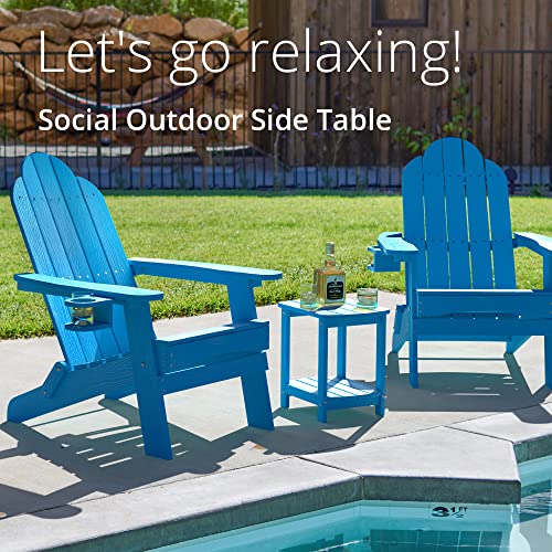 Lue Bona Adirondack Outdoor Side Table, Blue Poly Outdoor Patio End Table Weather Resistant, Pool Composite Plastic Morden Side Table For Patio, Pool, Porch, Garden, Lawn #TOP2