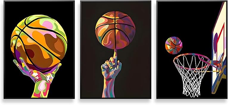Set of 3 Basketball Posters - Sports Wall Art for Men - Wall Posters for Boys Bedroom - Sports Home Decor Graffiti Art Prints - Motivational Artwork for Home, Office, Gym Wall Decor - 8x10in Unframed