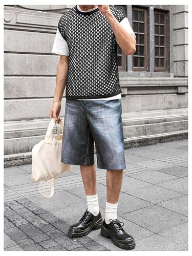 Floerns Men's Hollow Out Crew Neck Sweater Vest Cap Sleeve Casual Knitwear Tops3