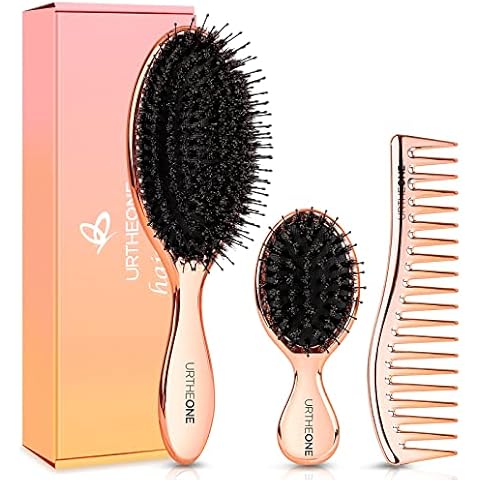 3Pcs Hair Brush,Boar Bristle Hair Brush and Comb Set for Women Men Kids Curly Think Thin Long Short Wet Dry Hair (Rose golden3) Cover