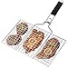 BBQ Barbecue Grilling Basket,Portable Stainless Steel Barbecue Net Fork with Removeable Handle. Useful BBQ Tool with Sauce Brush + Carrying Pouch