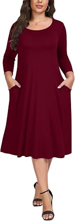 LARACE Women 3/4 Sleeve Dress Plus Size Fall Winter Casual A Line Flowy Long Dresses with Pockets