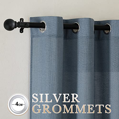 NICETOWN Linen Blend Stone Blue Curtains for Living Room, Grommet Flax Burlap Drapes Semi Sheer Privacy with Light Filtering Window Treatments for Bedroom, W52 x L84, 2 Panels