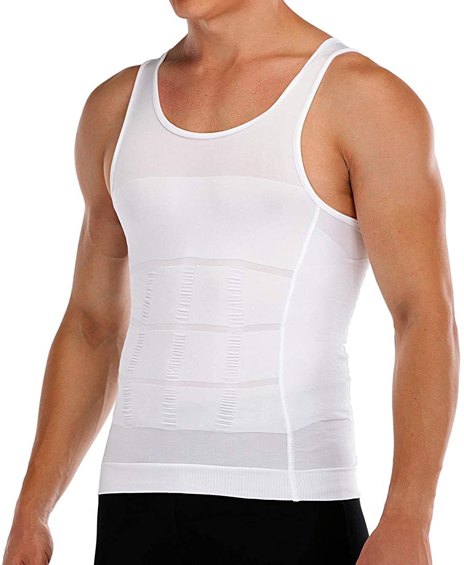 fycan Men Slimming Body Shaper Tummy Shape-wear Male Fat Burning Vest Modeling Underwear Corset Waist Trainer Top Muscle Girdle Shirt Bodysuit Waist trainer Drop-ship(White)-picture-15