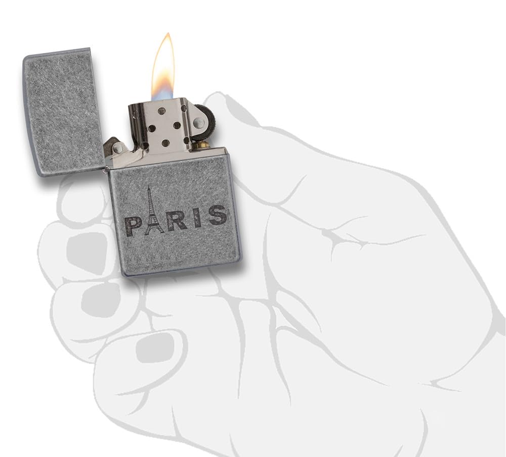 Zippo Zapalniczka Sztormowa, Paryska Wieża Eiffla, Srebrna Antique Silver, Lustre, Wielokrotnego Użytku, Wiatroszczelna Konstrukcja, Pudełko Prezentowe, Wyprodukowana w USA