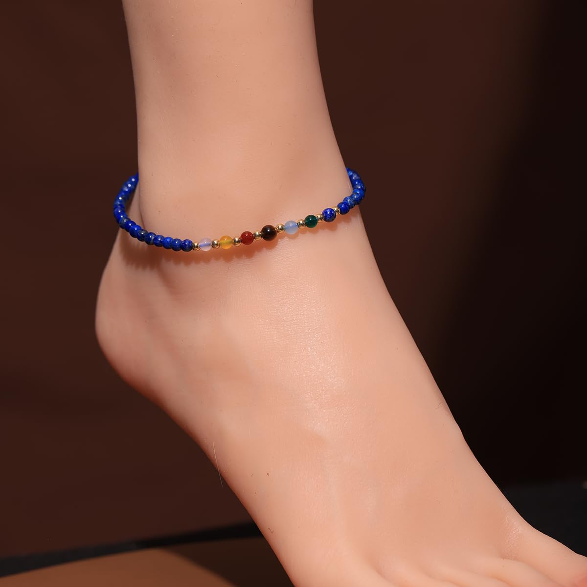 Tobilleras de 7 chakras para mujer, cristales curativos para pies de playa, piedra de lava, difusor de aceites esenciales, piedra de preocupación, equilibrio de energía, meditación, regalos de 2