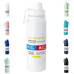 Garrafa De Agua Termica Gelada 800ml Em Aço Inox Antivazamento Com Infusor Com Alça Agua Quente ou Fria Para Academia Treino Caminhada (Branca)