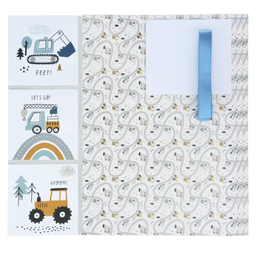 Brook & Meadow Gift Wrapping Paper-3 Wrapping Paper Sheets (25"x35"), Cards & Ribbon- Car Wrapping Paper- Birthday Boy Wrapping Paper, Construction Wrapping Paper & Gift Paper- Wrapping Paper for Boys