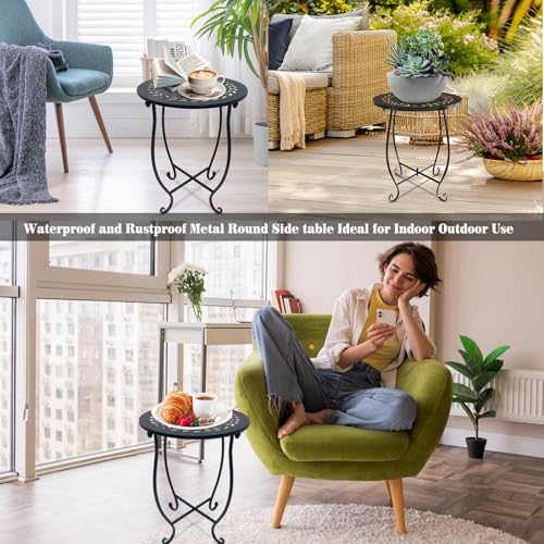Aonagi BZHH-1P Round Side Table, 1 Pack 14 Inch Bedside Table For Living Room, Bedroom, Weather Resistant Black Metal Outdoor Side Table thumb #6