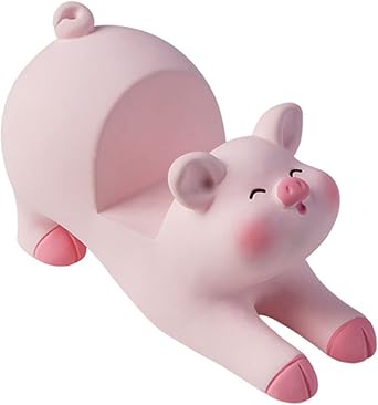 Yitengteng Pig Phone Stand Pink Desk Cellphone Stand Cute Pig Office Decor Accessories Business Card Holder Glasses Holder for Birthday 1 Get Down Piggy