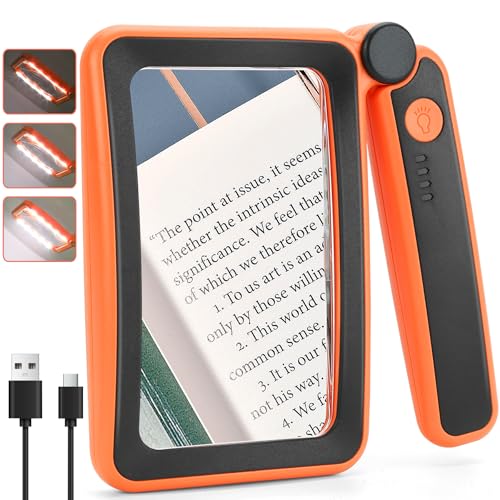 Loupe Rechargeable 4X pour la Lecture, loupe de Page Portable avec lumière pour Personnes âgées à Faible Vision, loupe LED légère pour Lire des Livres,...