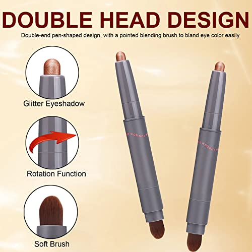 Rosarden Shimmer Cream Eyeshadow Stick, Retractable Glitter Eyeshadow Pencil Crayon, Smooth Eye Brightener Stick, Waterproof & Long Lasting Eyeshadow Stick With Soft Brush For Eye Makeup (02#) #TOP3