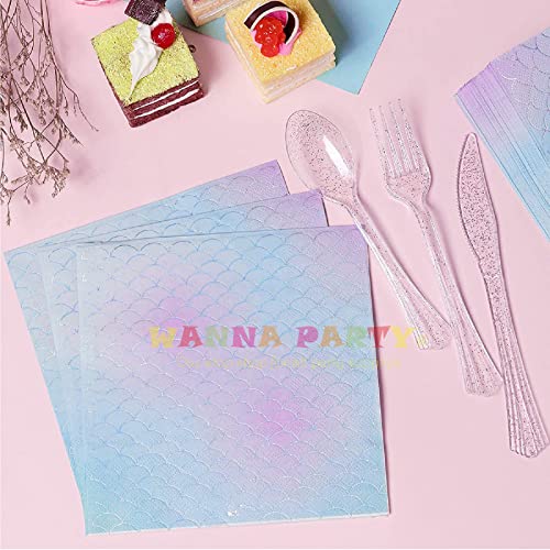 Image of Wanna Party Mermaid Theme Paper Napkins for Mermaid Party Supplies /Underwater Theme Party /Birthday Decorations for girls-16 pcs