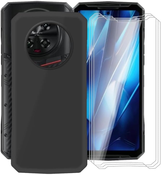 Phone Case for Doogee DK10 (6.67") with [3 x Tempered Glass Protective Film], Ultra-Thin Shockproof Bumper Cover Black Soft Silicone Case for Doogee DK10 - Black