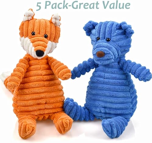 Ousiya 5-PACK Squeaky Dog Toys, Tough Stuffed Plush Dog Toys Bundle Soft Dog Chew Toys for All Breed Size Aggressive Chewers, Cuddly Animals for Puppy Small Medium Large Dogs Boredom Buster - Image 2