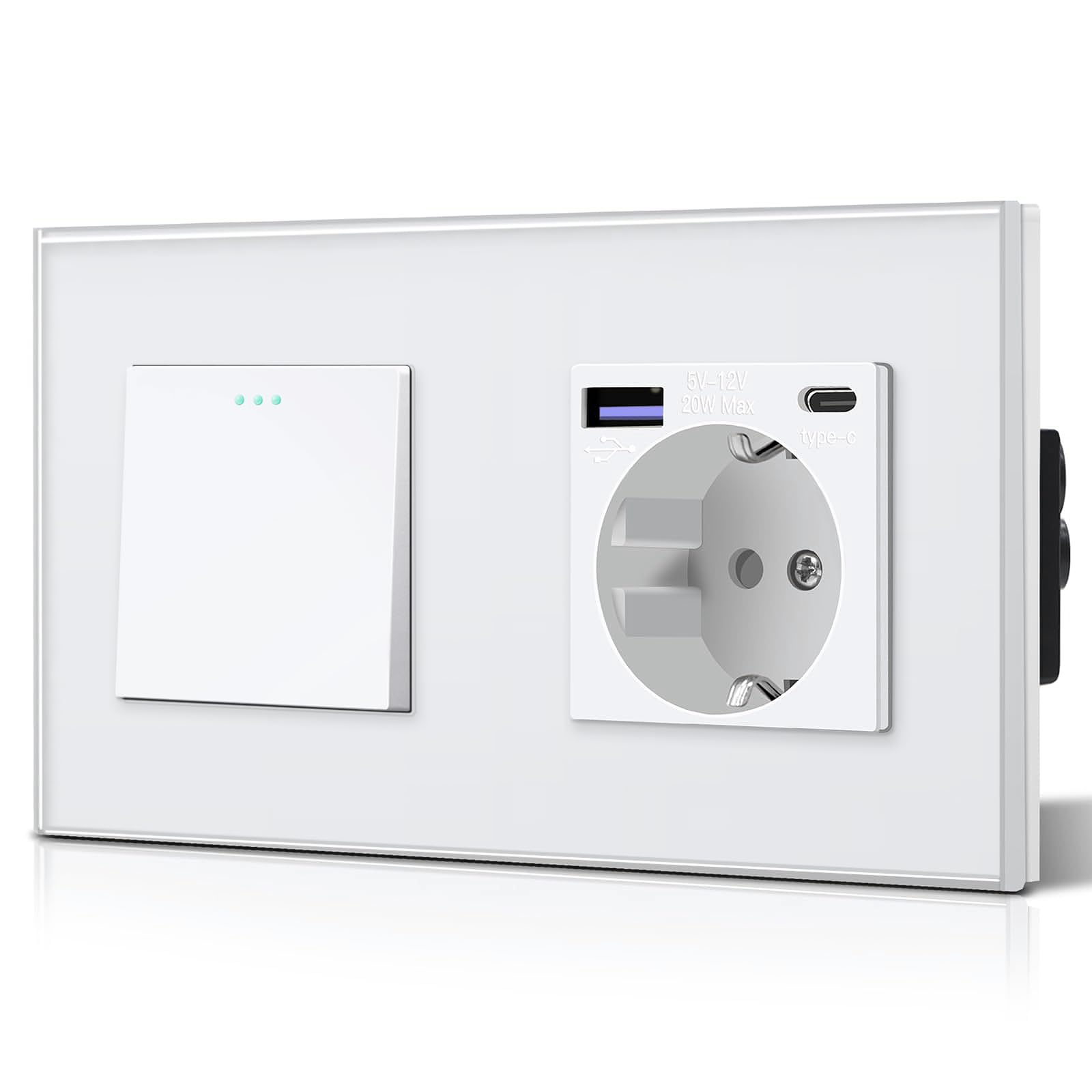 BSEED Enchufe Pared con 20W USB y Tipo C,Enchufe USB C de Cristal,Carga Rápida,3 en 1，Fácil Instalación,1 Enchufe,86mm Blanco — view 28