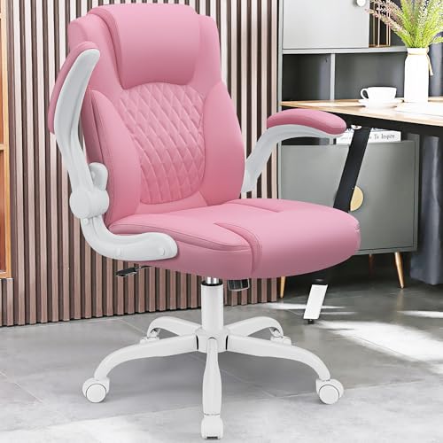 Image of Leather Office Chair, PU Home Computer Desk Chairs with Ergonomic Back Support, 360Swivel Free,Small Gaming Chair with Wheels and Adjustable Armrests, for Short People Use