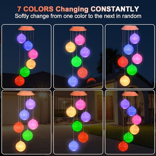 Qoosea Solar Windspiele für Draußen, Kristallkugel Solarlampen für Außen Hängend Farbwechsel Windspiel Garten, Wasserdicht Solar Gartenleuchten für Garten Baum Balkon Hof Hochzeit Dekorationen