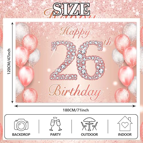 Image of Happy 26th Birthday Rose Gold Banner Cheers to 26 Years Old Backdrop Confetti Balloons Theme Decor for Women 26 Years Old Pink Birthday Party Decorations Bday Supplies Background Favors Gift Glitter