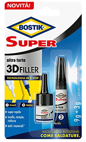 Bostik Super 3D Filler Adesivo Istantaneo Riempitivo, Trasparente, 9 g + 3 g