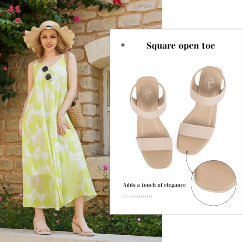 Putu Espadrille Platform Wedge Sandals for Women Square Open Toe Dressy Wedges with Elastic Ankle Strap3