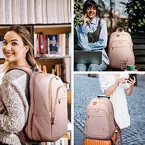 Bagsmart Travel Laptop Backpack Women, 15.6 Inch Anti Theft Laptop Backpack With Usb Charging Port Water Resistant Casual Daypack College Bookbags Computer Backpack For Work, Quilted Pink #TOP5