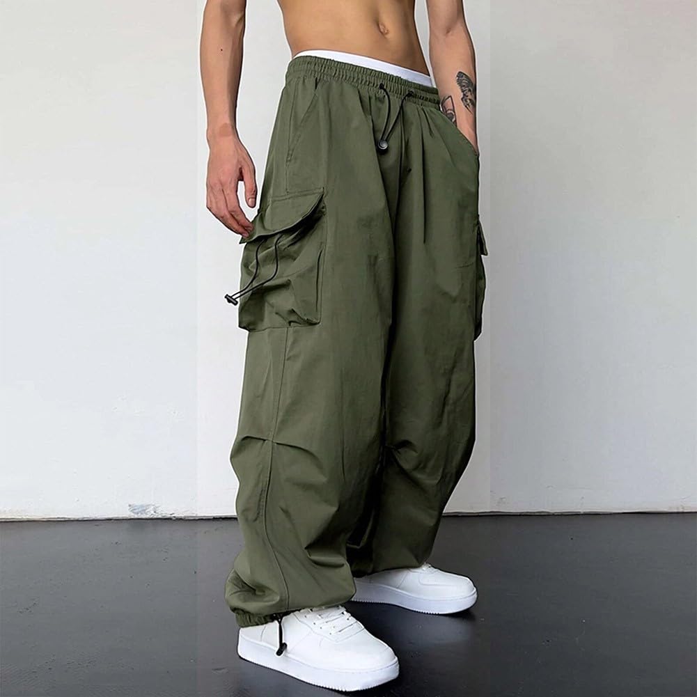 Y2k Pantaloni della tuta a gamba larga Pantaloni cargo da paracadute Vintage Oversize Pantaloni da jogging Streetwear, #C-stile vintage-nero, S