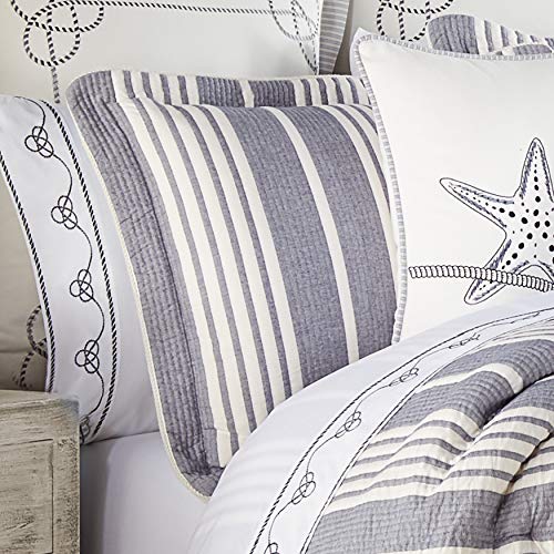 Five Queens Court Simona Coastal Stripe Designer 4 Piece Comforter Set, Navy, Queen 92X96 #TOP2